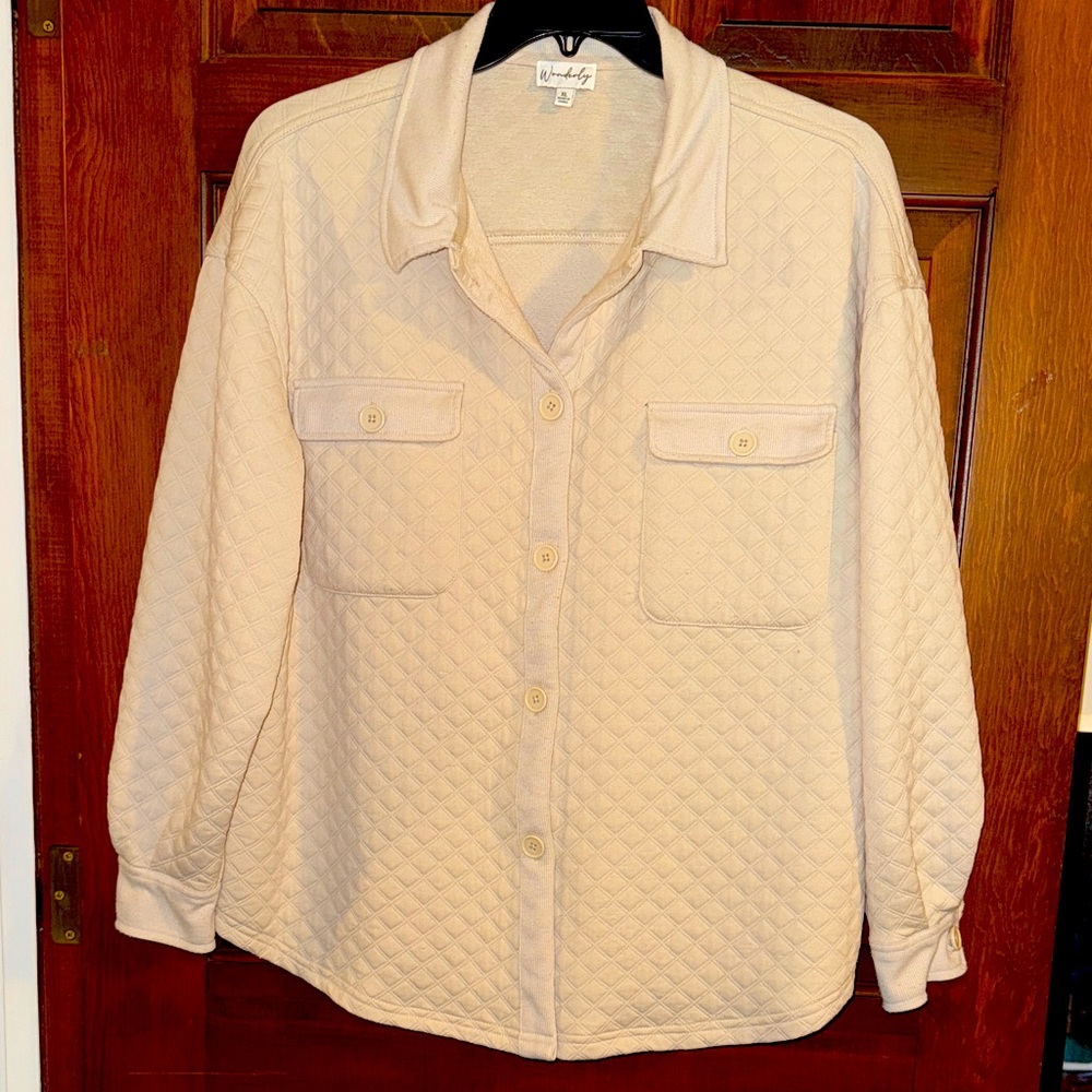Wonderly quilted lightweight jacket XL button front & pockets cream EUC